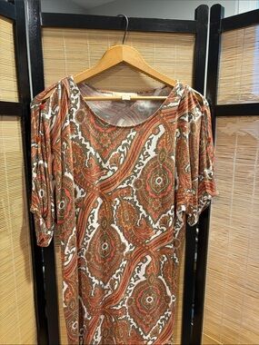 Michael Kors Paisley Print Short Sleeve Tunic in Rust, Brown & Cream